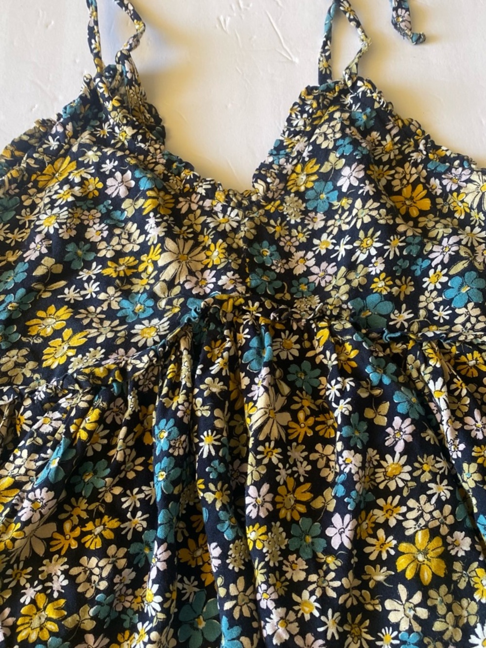 Floral Spaghetti Strap Sundress - Navy with Yellow & Teal Flower